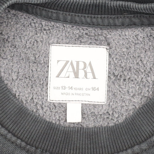 Zara Girls Black Sweatshirt 13-14 Years Cozy Crew Neck