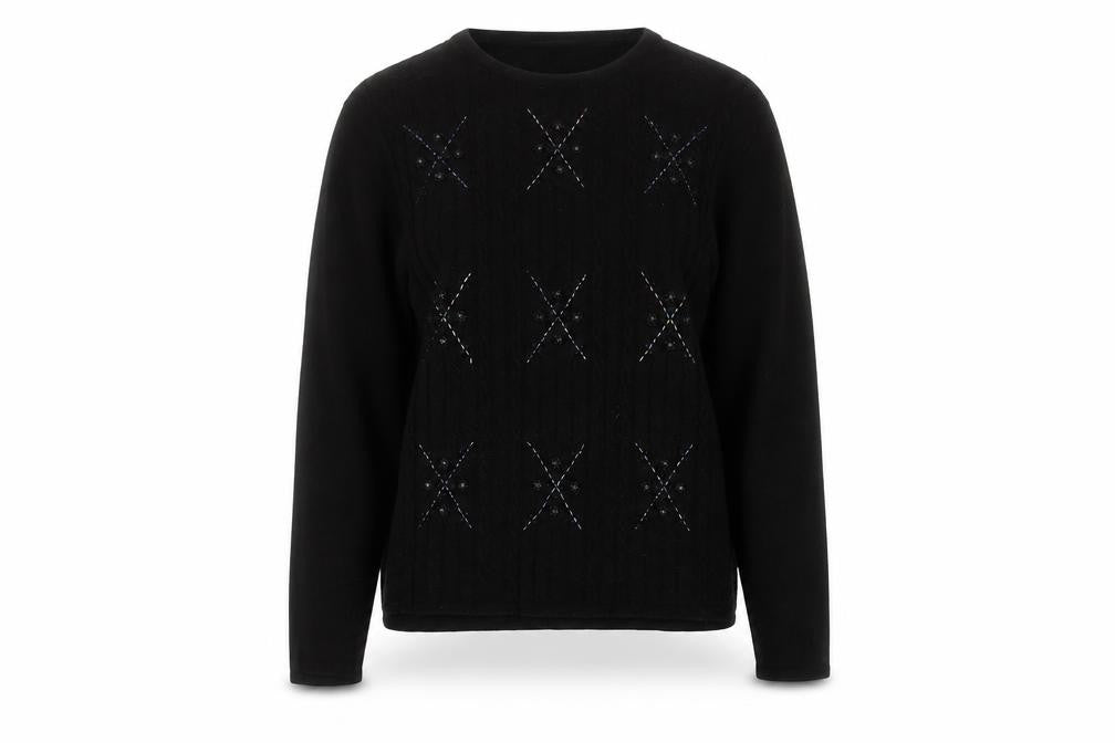 Front view of Jan Eva Women's Black Cable-Knit Jumper L