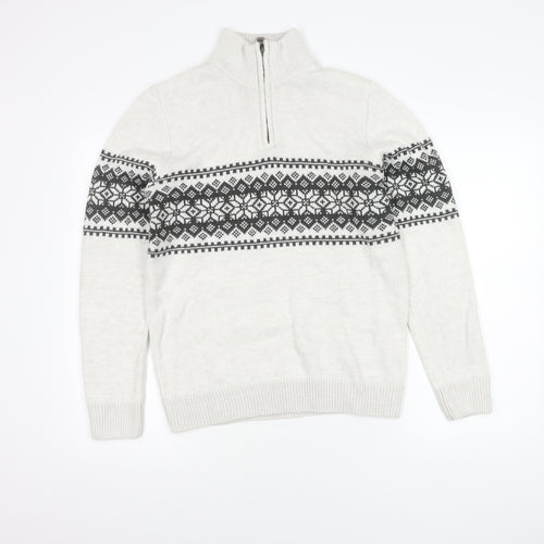 Kensington Eastside Men's White Fair Isle Jumper S
