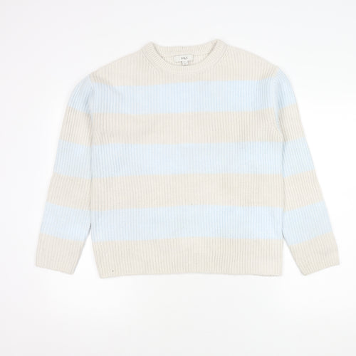 Marks and Spencer Women Beige Blue Striped Pullover Jumper