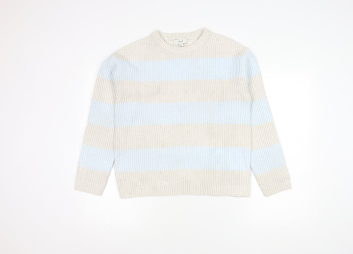 Marks and Spencer Women Beige Blue Striped Pullover Jumper