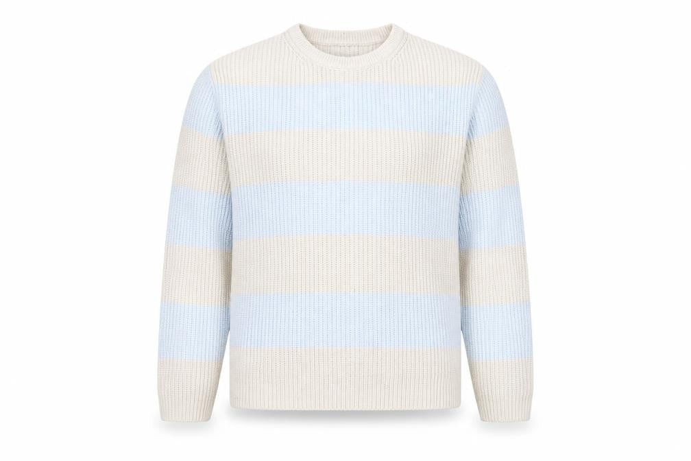 Front view of Marks & Spencer Women Beige Blue Striped jumper