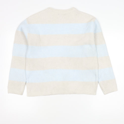 Marks and Spencer Women Beige Blue Striped Pullover Jumper