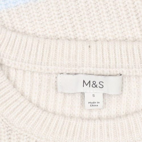Marks and Spencer Women Beige Blue Striped Pullover Jumper