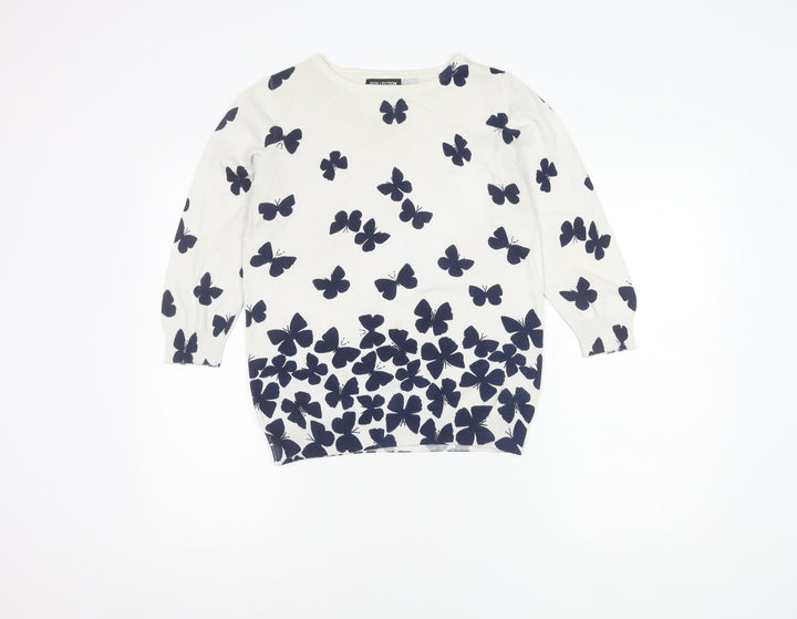 Debenhams Women's White Pullover Butterfly Jumper Size 12