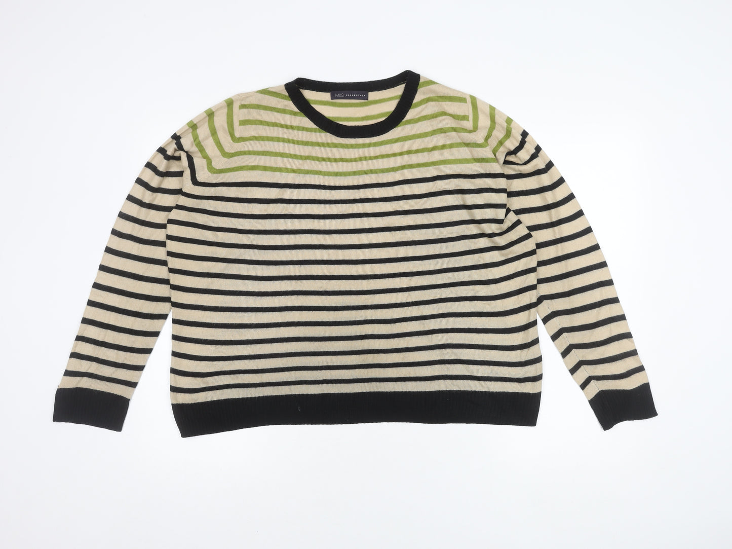 Marks and Spencer Women's Green Striped Pullover Jumper Size 14
