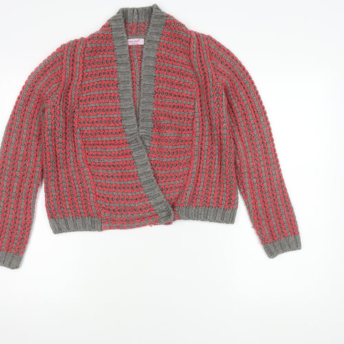 M&S Women Grey Striped Open Front Cardigan S