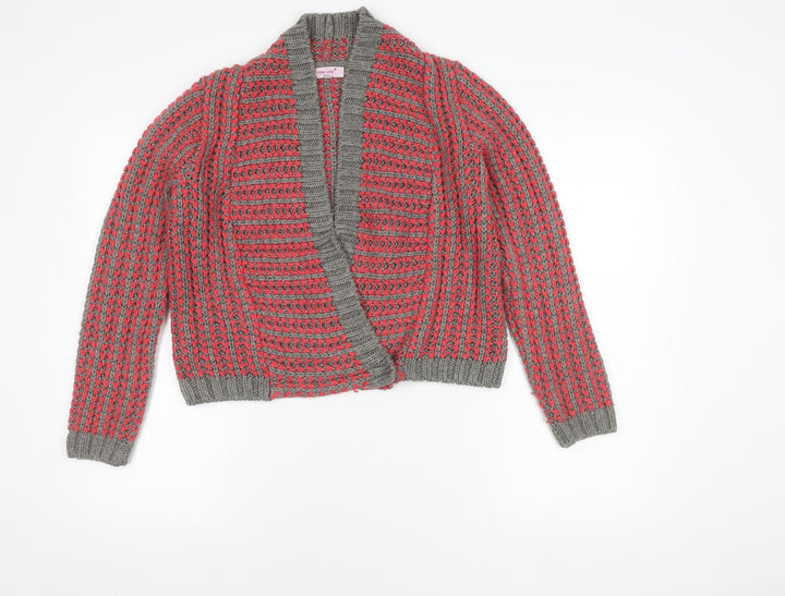 M&S Women Grey Striped Open Front Cardigan S