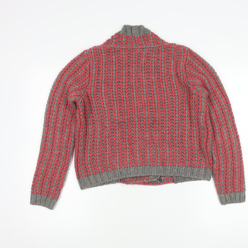 M&S Women Grey Striped Open Front Cardigan S