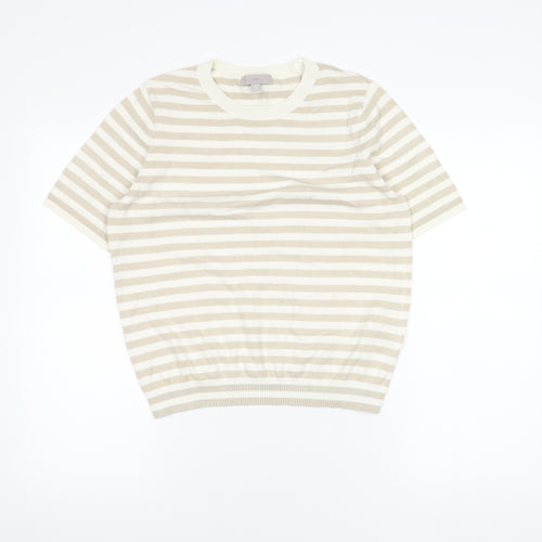 H&M Women's Beige Striped Short Sleeve Top Size 14