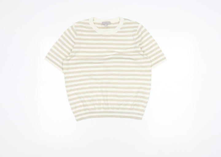 H&M Women's Beige Striped Short Sleeve Top Size 14