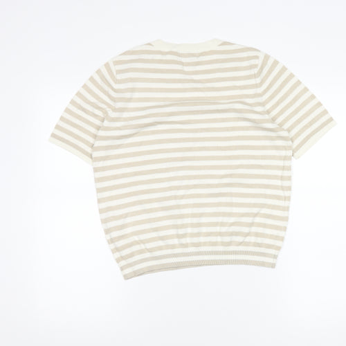 H&M Women's Beige Striped Short Sleeve Top Size 14