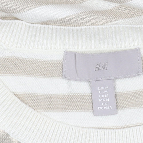 H&M Women's Beige Striped Short Sleeve Top Size 14