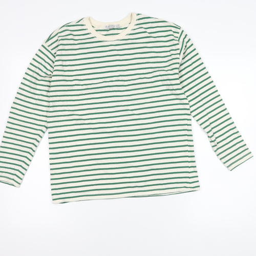 Stradivarius Women's Green Striped Long Sleeve T-Shirt XS