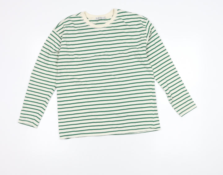 Stradivarius Women's Green Striped Long Sleeve T-Shirt XS
