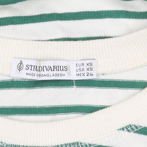 Stradivarius Women's Green Striped Long Sleeve T-Shirt XS