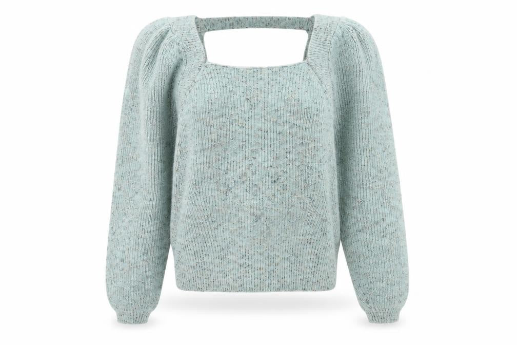 Front view of JustFab Women's Blue Square Neck Jumper, size S