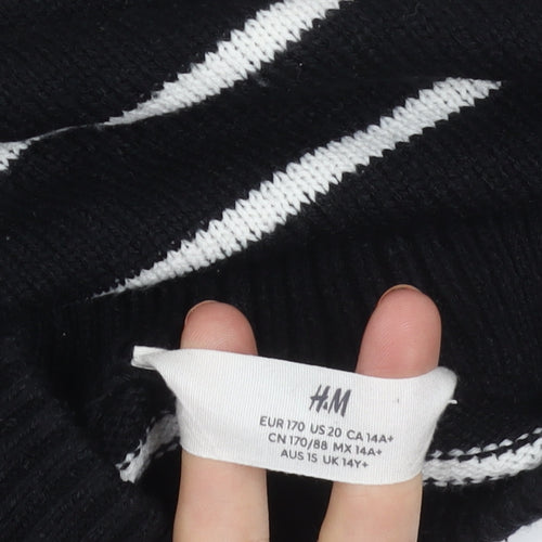 H&M Unisex Kids Black Striped Pullover Jumper - Size 14 Years