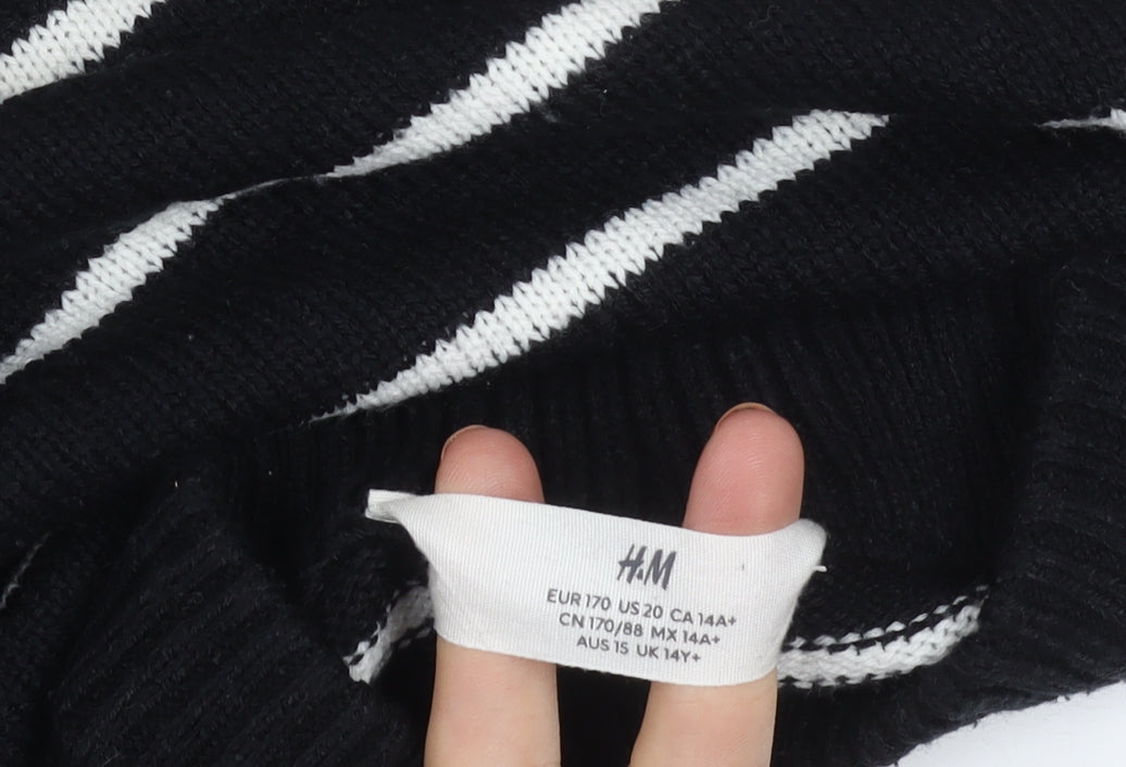 H&M Unisex Kids Black Striped Pullover Jumper - Size 14 Years