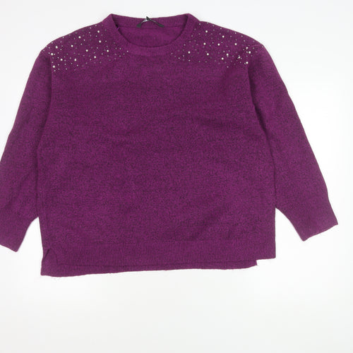 Bonmarché Women's Purple Chunky-Knit Pullover Jumper Size 20