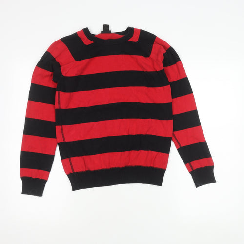 H&M Boys Striped Cotton Jumper - Black/Red, 12-13 Years
