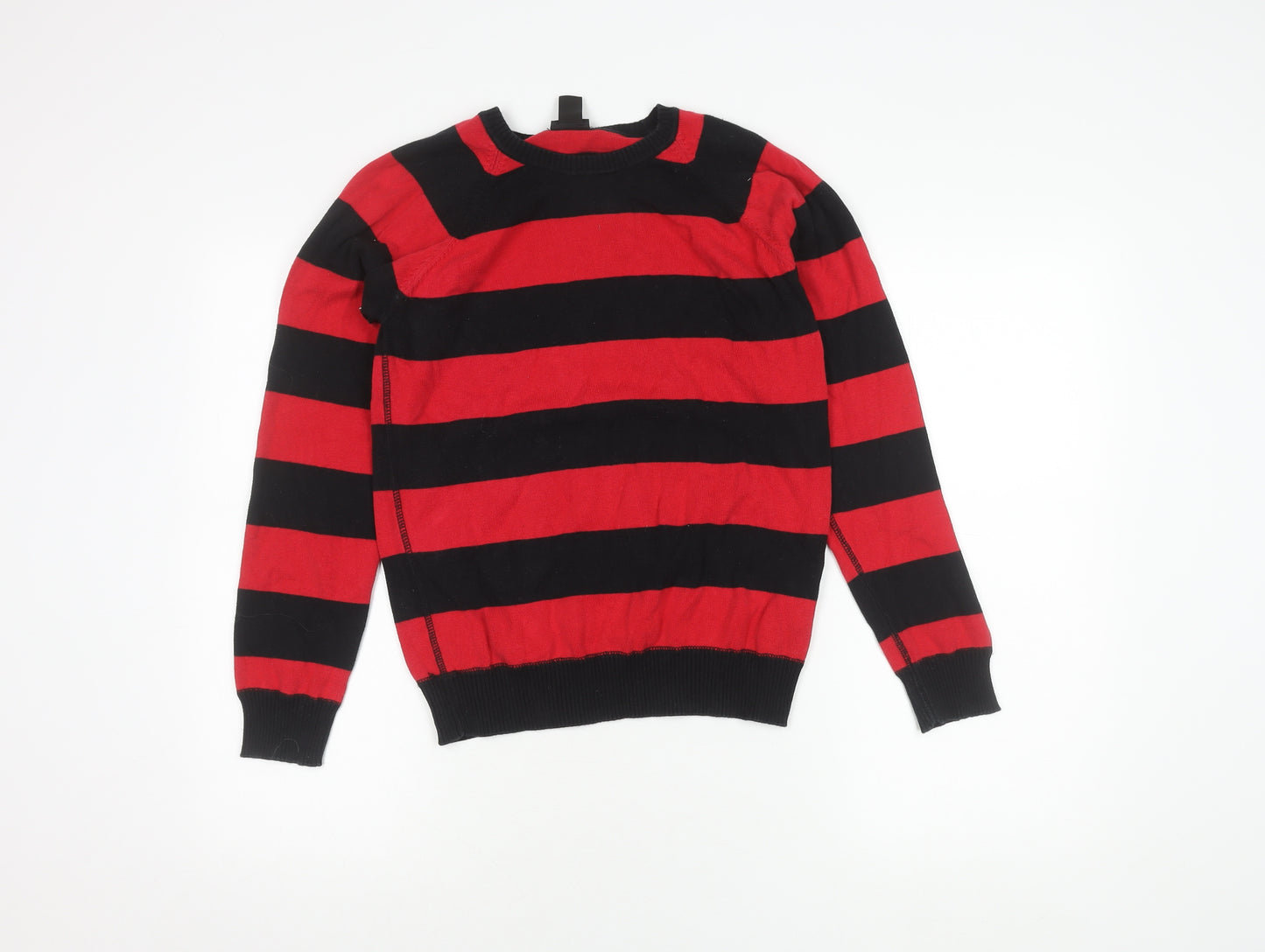 H&M Boys Striped Cotton Jumper - Black/Red, 12-13 Years