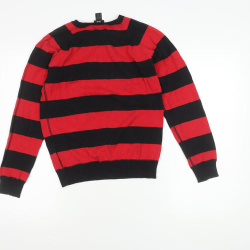 H&M Boys Striped Cotton Jumper - Black/Red, 12-13 Years