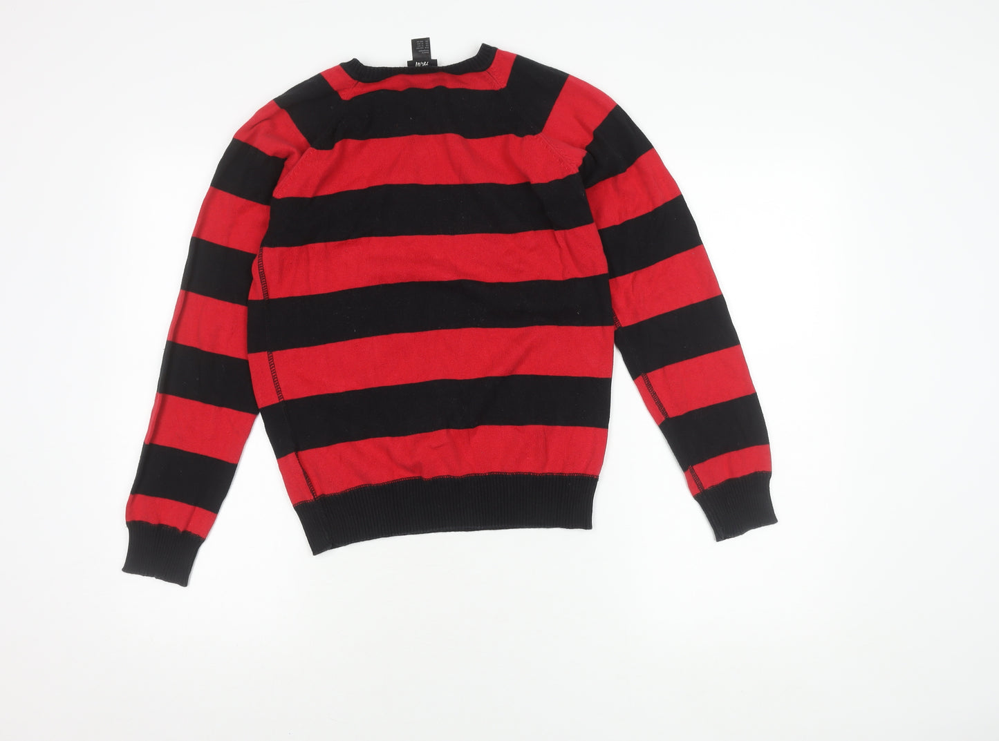 H&M Boys Striped Cotton Jumper - Black/Red, 12-13 Years