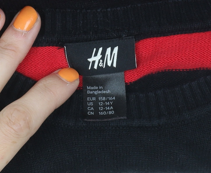 H&M Boys Striped Cotton Jumper - Black/Red, 12-13 Years