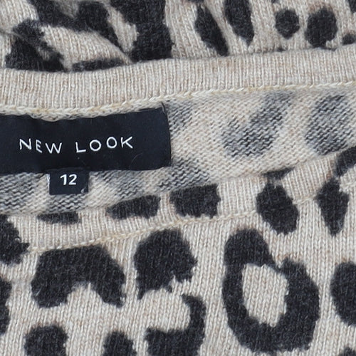New Look Women's Beige Animal Print Pullover Jumper Size 12