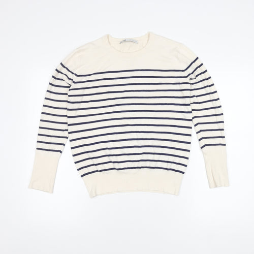 Zara Women's White Striped Pullover Jumper Size 16