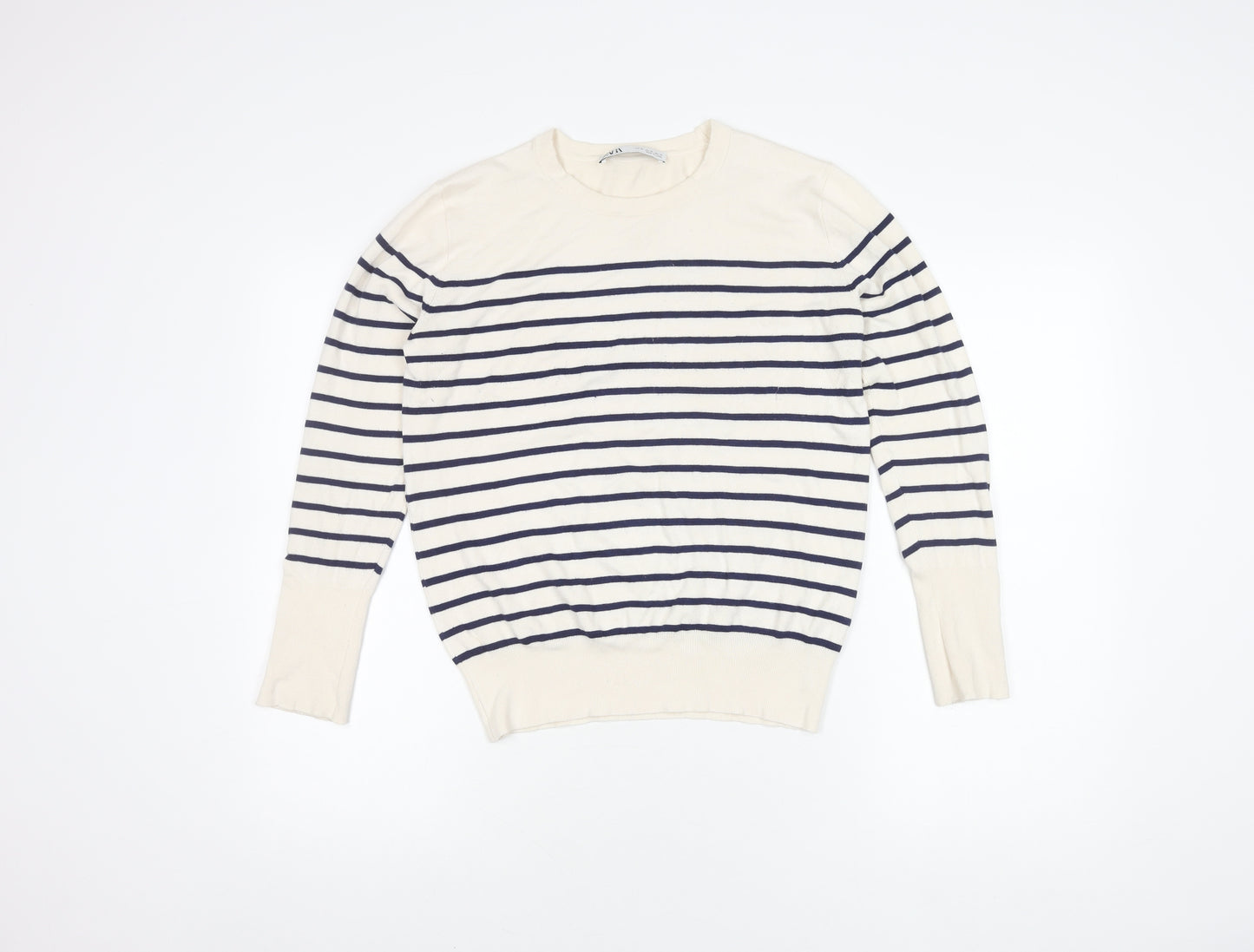 Zara Women's White Striped Pullover Jumper Size 16