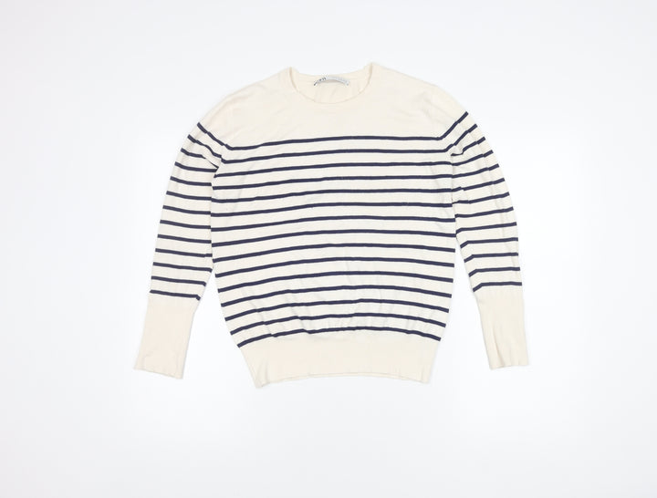 Zara Women's White Striped Pullover Jumper Size 16