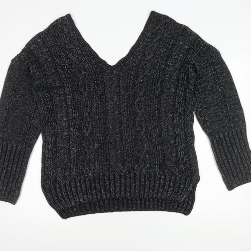 Topshop Women's Black Cable-Knit Pullover Jumper Size 10