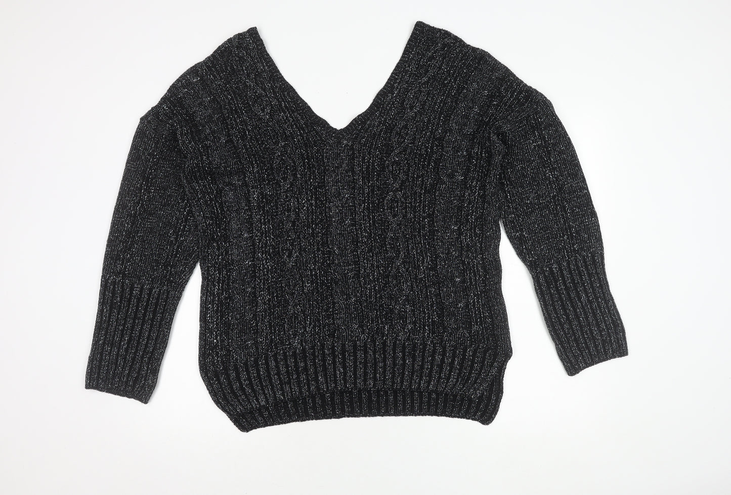 Topshop Women's Black Cable-Knit Pullover Jumper Size 10