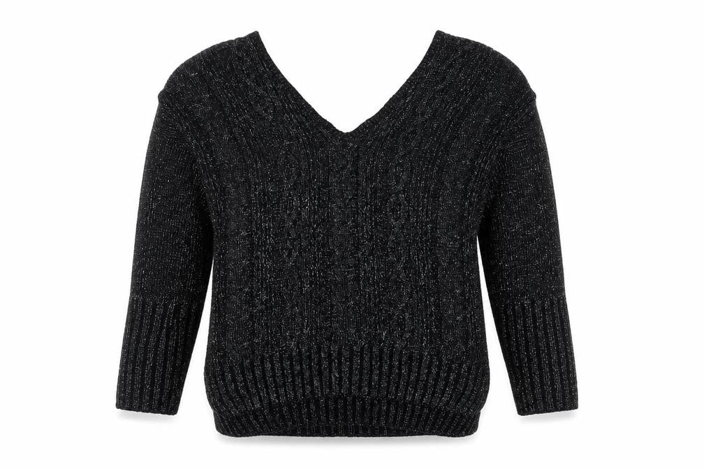 Front view of Topshop Women's Black Cable-Knit jumper, size 10