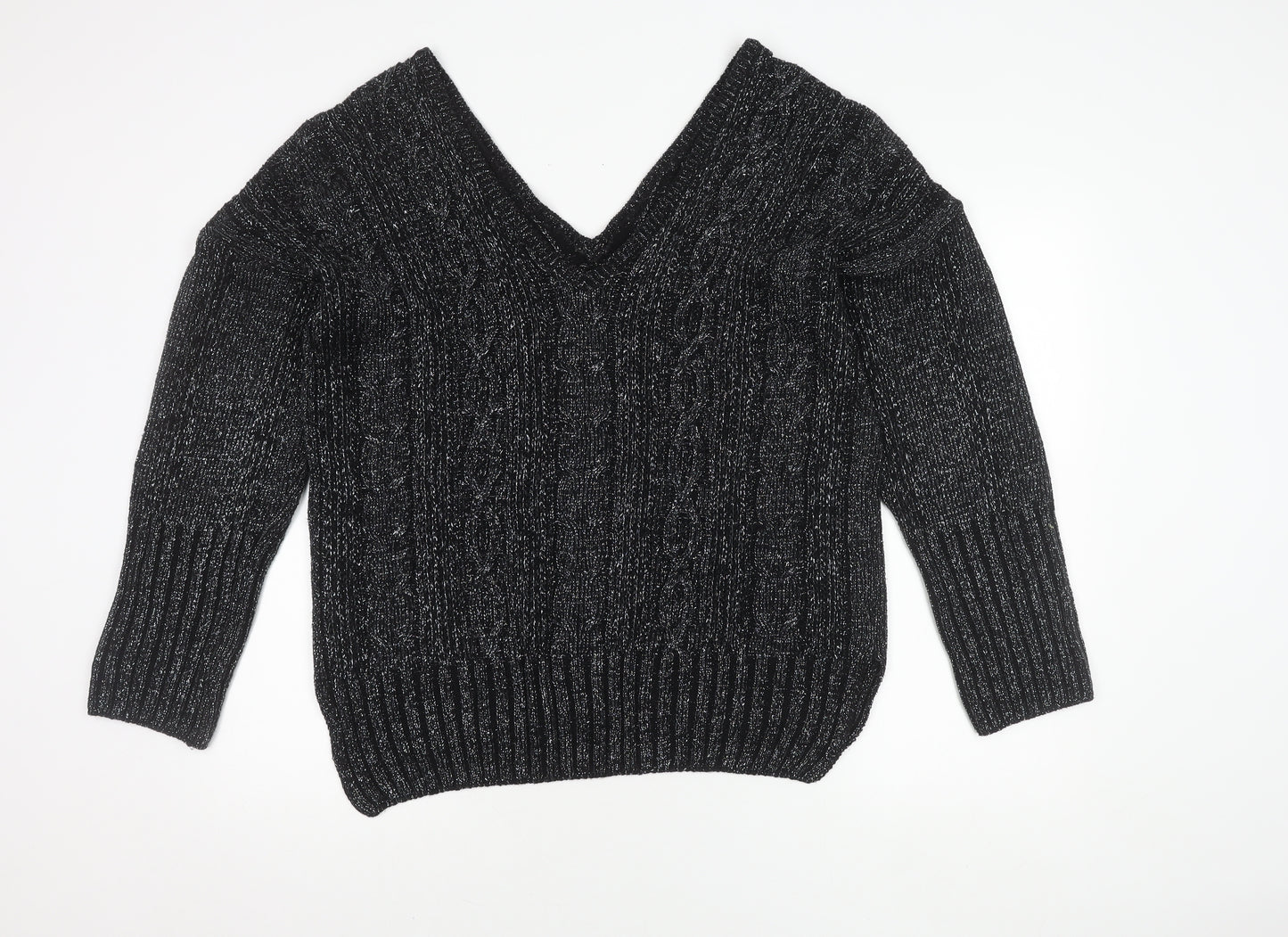 Topshop Women's Black Cable-Knit Pullover Jumper Size 10