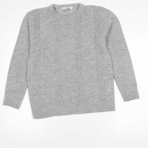 Pure & Natural Grey Cable-Knit Men's Pullover - M