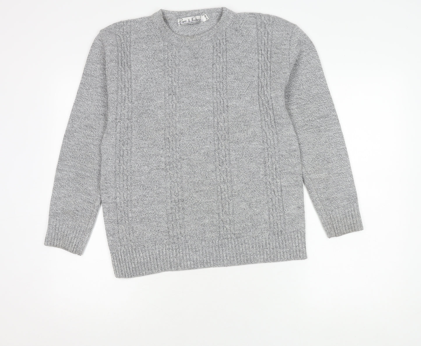 Pure & Natural Grey Cable-Knit Men's Pullover - M