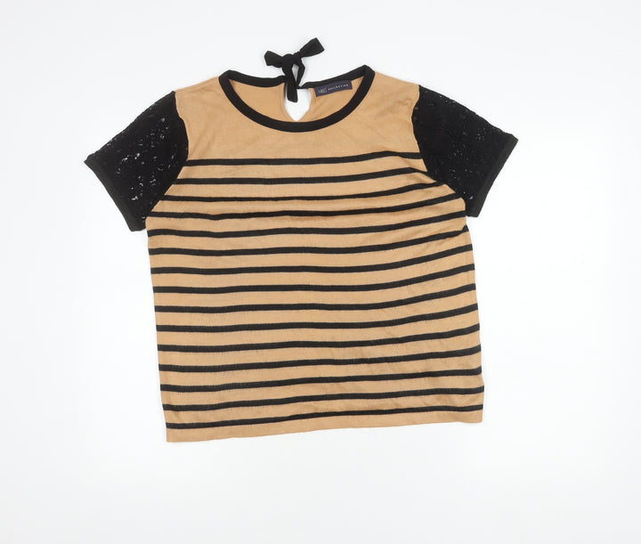 Marks and Spencer Women's Striped T-Shirt Black Beige 14