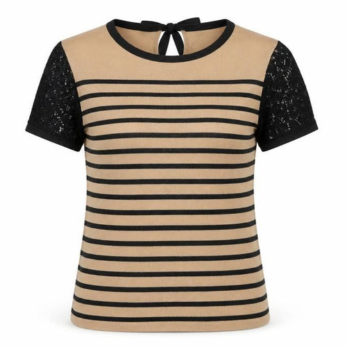 Marks and Spencer Women's Striped T-Shirt Black Beige 14