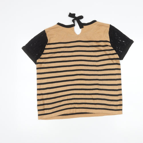 Marks and Spencer Women's Striped T-Shirt Black Beige 14