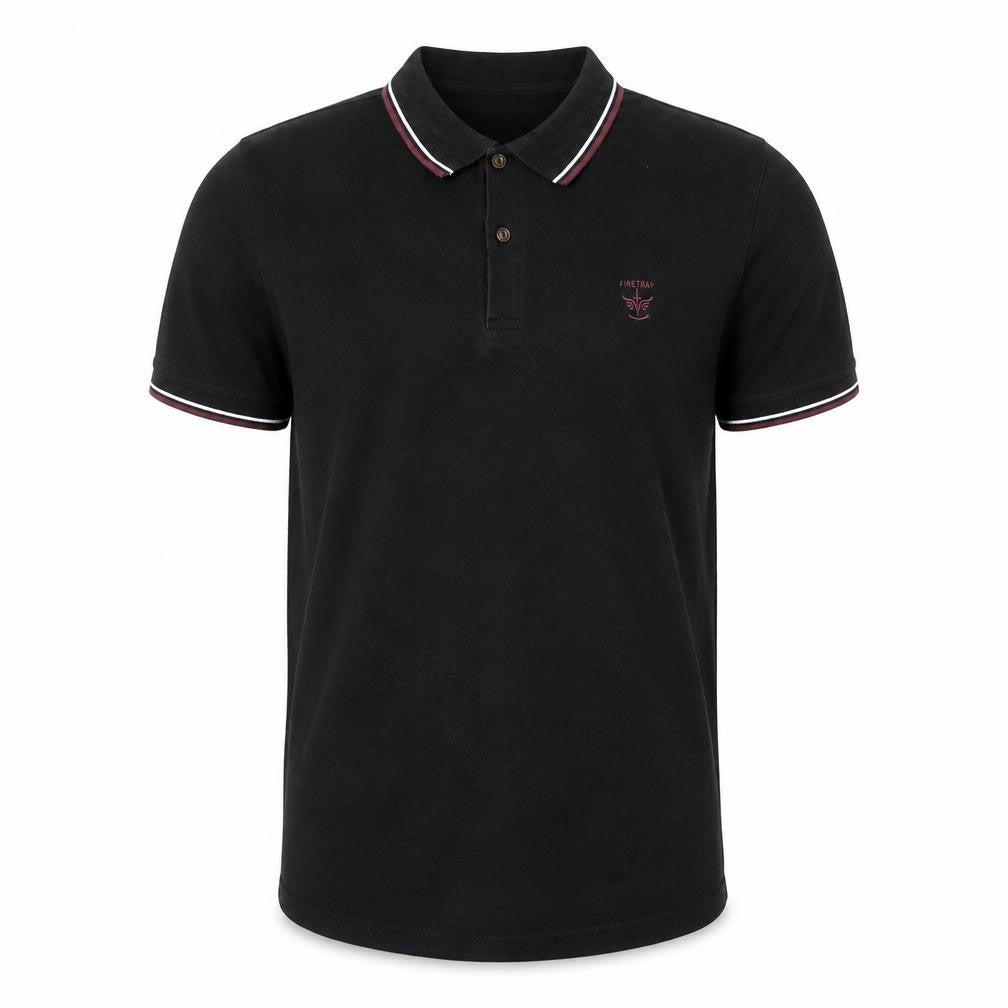 Front view of Men's Black Polo Shirt, size M, Button-Down Collar