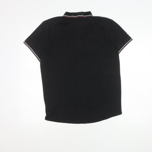 Men's Black Polo Shirt, Size M, Button-Down Collar