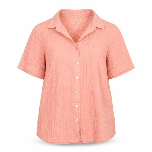 Front view of Damart Women's Pink Collared Button-Up Blouse