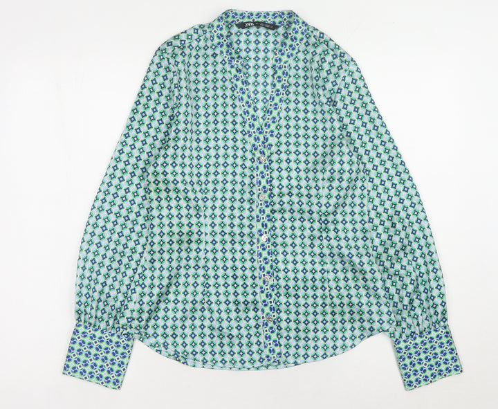 Zara Women’s Green Geometric Blouse Size 10