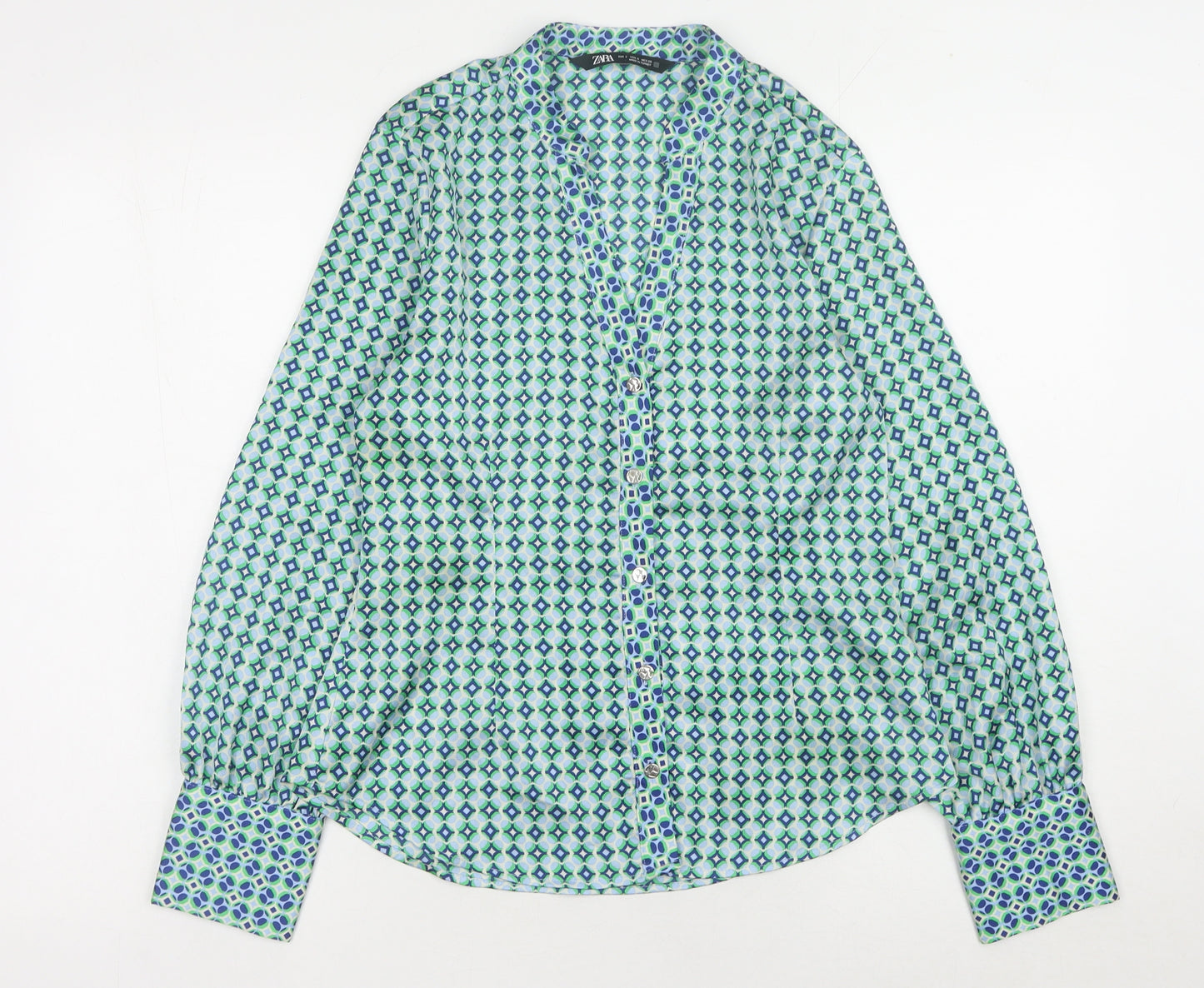 Zara Women’s Green Geometric Blouse Size 10