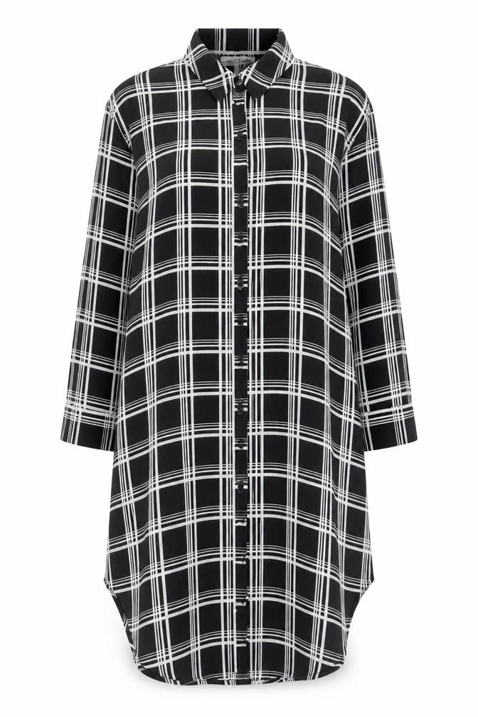 Front view of Monteau Women's Black Check Shirt Dress M