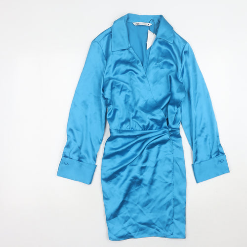 ZARA Women’s Blue Long Sleeve Collared Dress XS