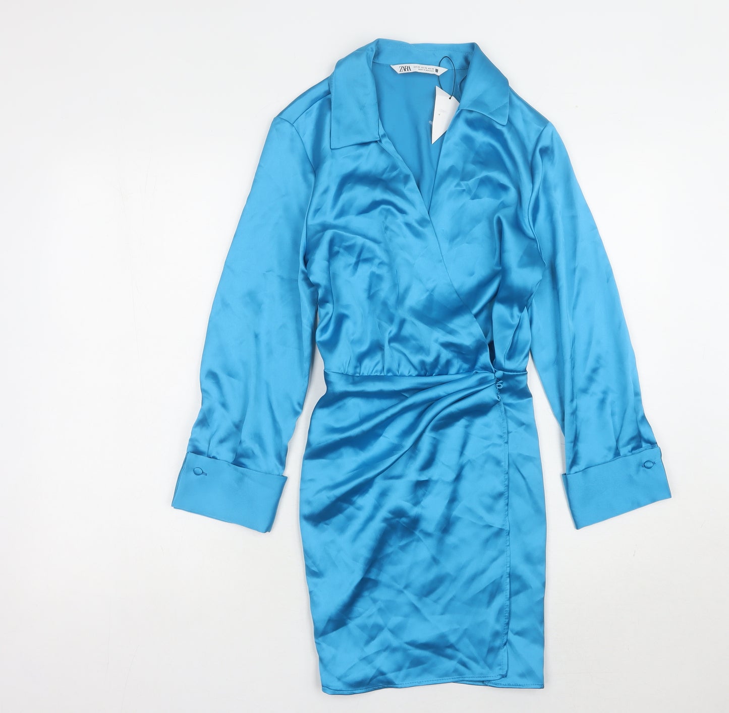 ZARA Women’s Blue Long Sleeve Collared Dress XS